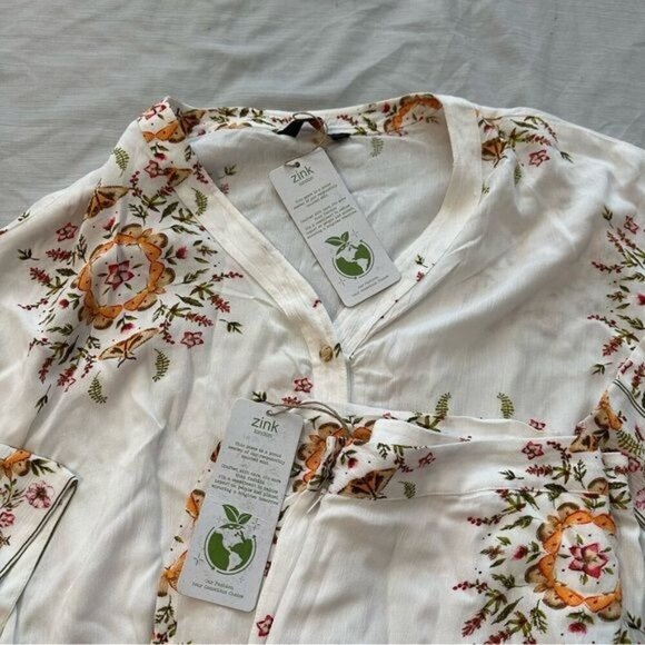 Zink London White Floral Printed Kimono Top & Printed Parallel Trouser Set Sz L - Picture 4 of 12